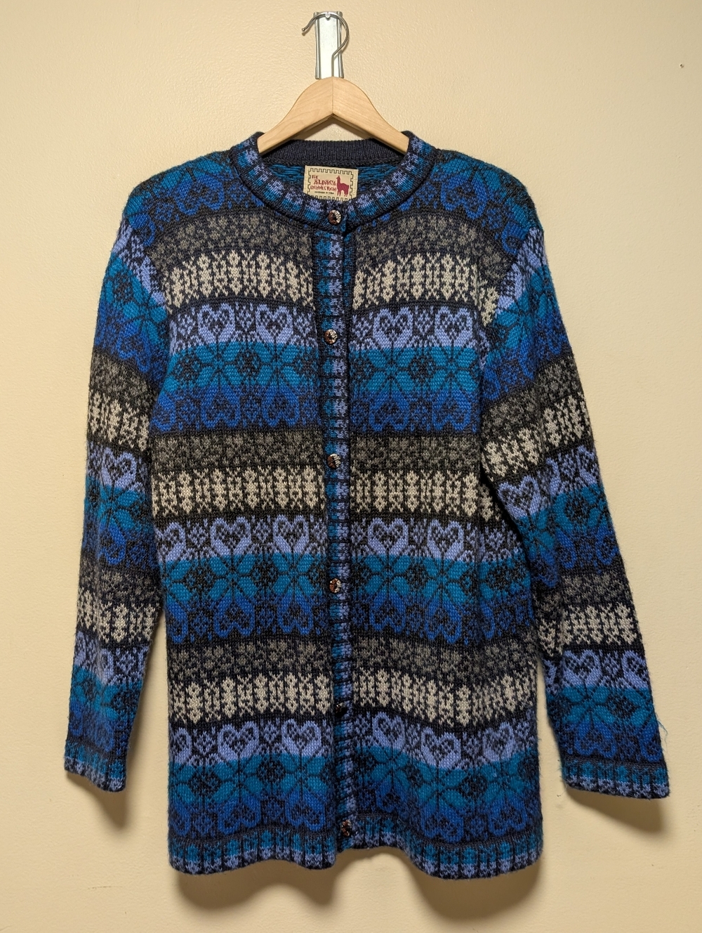Alpaca Connection 100% Alpaca Cardigan Blue Fair Isle XL